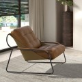 Luxusní designové křeslo Rotho s hnědým potahem z pravé kůže s prošíváním a štíhlou tmavou kovovou konstrukcí 72 cm