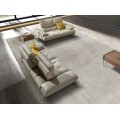 Luxusní moderní šedá třímístná sedačka Vita Naturale s potahem z pravé kůže a polohovatelnou opěrkou 222 cm