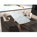 Luxusní moderní porcelánový jídelní stůl Vita Naturale s mramorovým vzorem se dvěma designovými nohami z hnědého dřeva 200 cm