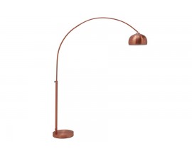 Designová moderní měděná stojící polohovatelná lampa Big Bow z kovu s kulatým stínítkem s perforací se zaoblenou nohou 210 cm