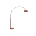 Moderní kovová kulatá stojací lampa Big Bow v měděné barvě s kulatým stínítkem s perforací se zaoblenou nohou kulatou podstavou s nastavitelnou výškou