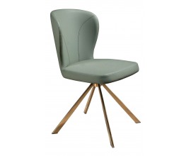Luxusní glamour otočná jídelní židle Forma Moderna s pastelovým zeleným koženým potahem a růžovozlatýma nohama 83 cm