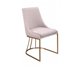 Luxusní art deco jídelní židle Forma Moderna s růžovozlatou kovovou podstavou a šedým textilním potahem 86 cm