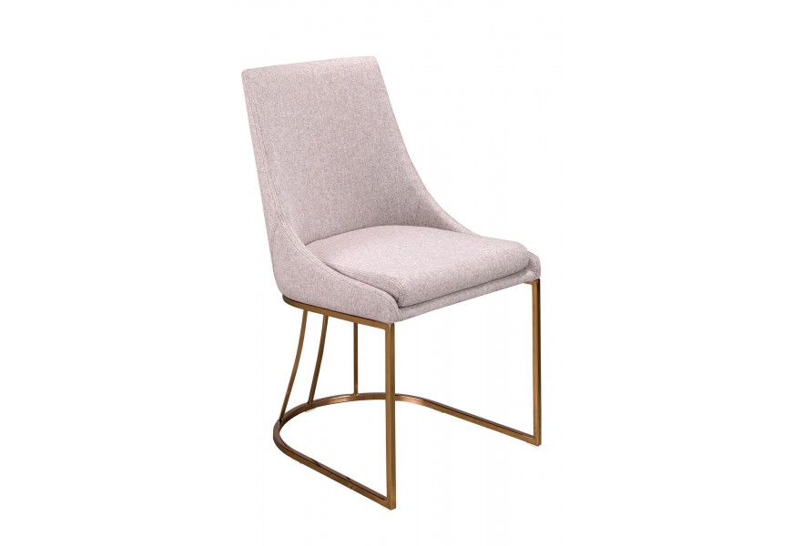 Luxusní art deco jídelní židle Forma Moderna s růžovozlatou kovovou podstavou a šedým textilním potahem 86 cm