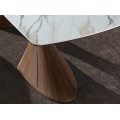 Luxusní moderní porcelánový jídelní stůl Vita Naturale s mramorovým vzorem se dvěma designovými nohami z hnědého dřeva 200 cm