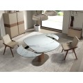 Luxusní oválný rozkládací mramorový jídelní stůl Vita Naturale s bílou porcelánovou deskou a masivní hnědou nohou 200 cm