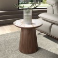 Luxusní moderní kulatý příruční stolek Vita Naturale s porcelánovou deskou a kuželovou nohou v hnědé barvě 50 cm