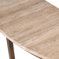 Glamour konzolový stolek Cel s béžovou travertinovou deskou a zlato-bronzovou kovovou konstrukcí v polobloukovém tvaru 110 cm