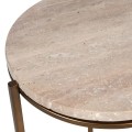 Glamour kulatý příruční stolek Cel s béžovou travertinovou deskou a zlato-bronzovou kovovou konstrukcí 52 cm