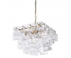 Luxusní glamour čtvercový lustr Crystalis ze skla a zlata s dvoupatrovým designem 135 cm