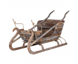 Luxusní vintage masivní dekorace Snowfall v podobě dřevěných saní z masivního dřeva s patinou 230 cm