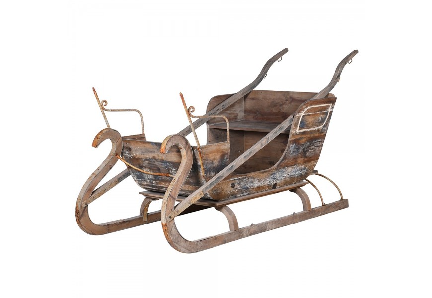 Luxusn&iacute; vintage masivn&iacute; dekorace Snowfall v podobě dřevěn&yacute;ch san&iacute; z masivn&iacute;ho dřeva s patinou 230 cm