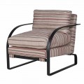 Luxusní retro čalouněné hnědé křeslo Artero s kovovou konstrukcí a pruhovaným potahem z juty a bavlny 86 cm