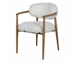 Retro jídelní židle Cozy s bílým kožešinovým potahem a jasanovou hnědou konstrukcí 80 cm