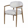 Retro jídelní židle Cozy s bílým kožešinovým potahem a jasanovou hnědou konstrukcí 80 cm