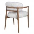Retro jídelní židle Cozy s bílým kožešinovým potahem a jasanovou hnědou konstrukcí 80 cm