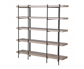 Industriální regál Frame s pěti policemi s jasanovým béžovým dřevem a černou kovovou konstrukcí 181 cm