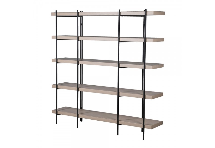 Industriální regál Frame s pěti policemi s jasanovým béžovým dřevem a černou kovovou konstrukcí 181 cm