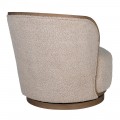 Luxusní retro otočné kulaté křeslo Cozy s béžovým teddy potahem a dřevěnou podstavou 90 cm