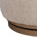 Luxusní retro otočné kulaté křeslo Cozy s béžovým teddy potahem a dřevěnou podstavou 90 cm