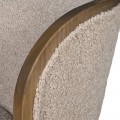 Luxusní retro otočné kulaté křeslo Cozy s béžovým teddy potahem a dřevěnou podstavou 90 cm