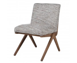 Designová retro jídelní židle Axis s šedým vzorovaným potahem a dřevěnou hnědou konstrukcí 82 cm