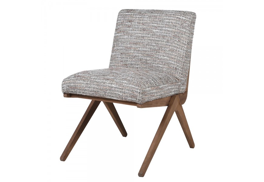 Designová retro jídelní židle Axis s šedým vzorovaným potahem a dřevěnou hnědou konstrukcí 82 cm