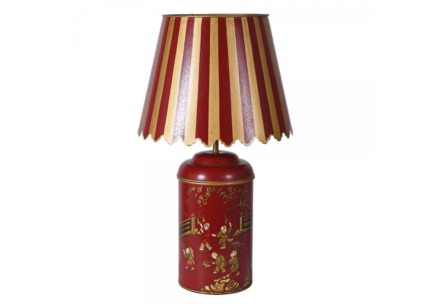 Orientální kovová stolní lampa Dynasty s červeným a zlatým stínítkem 75 cm