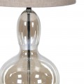 Designová skleněná stolní lampa Kayla s béžovým stínítkem a podstavou s jantarovým hnědým tónováním 80 cm