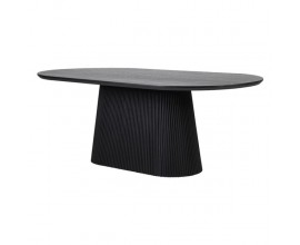 Luxusní art deco oválný jídelní stůl Nero z dubového černého dřeva s reliéfní podstavou 210 cm