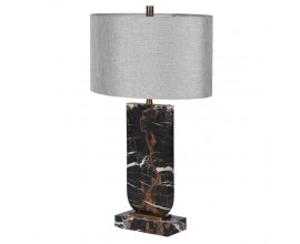 Glamour mramorová stolní lampa Astrida s černým podstavcem a šedým oválným stínítkem 70 cm