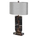 Art deco mramorová noční lampa Astrida s obdélníkovou mramorovou podstavou a zaoblenou středovou částí s oválným šedým stínítkem