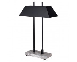 Industriální stolní lampa Brent s mramorovou šedou podstavou a černým lněným obdélníkovým stínítkem 64 cm