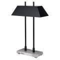 Industriální stolní lampa Brent s mramorovou šedou podstavou a černým lněným obdélníkovým stínítkem 64 cm
