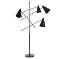 Luxusní art deco černá stojací lampa Twin se čtyřmi stínítky a mramorovou podstavou 174 cm
