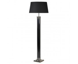 Art deco vysoká stojací lampa Falcone s černým stínítkem a válcovou nohou se stříbrnými detaily 173 cm