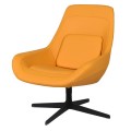 Designové otočné křeslo Averro ve žluté barvě s eko koženým potahem s otočnou funkcí a vysokým opěradlem se čtvercovým polštářem a kovovou černou podstavou