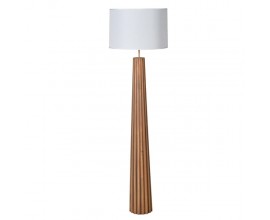 Luxusní art deco stojací lampa Ranty z masivního topolového dřeva s bílým lněným stínítkem 159 cm