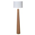 Luxusní art deco stojací lampa Ranty s kuželovou dřevěnou topolovou nohou v hnědé barvě s drážkami s bílým lněným válcovým stínítkem