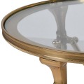 Art deco kulatý příruční stolek Valerio se zlatou kovovou konstrukcí a skleněnou deskou 58 cm