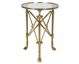 Art deco kulatý příruční stolek Valerio se zlatou kovovou konstrukcí a skleněnou deskou 58 cm