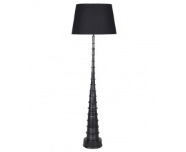 Moderní černá stojací lampa Nero s kovovou nohou a lněným stínítkem 168 cm