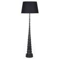 Industriální černá stojací lampa Nero s kovovou nohou v kuželovém tvaru s kulatou podstavou s válcovým lněným stínítkem