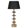 Glamour stolní lampa Aurora Gold ve zlaté barvě s kovovou nohou s disky a kulatou podstavou s bavlněným černým stínítkem