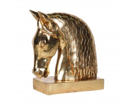 Glamour designov&aacute; socha Harold ve zlat&eacute; barvě v podobě hlavy koně s leskl&yacute;m povrchem s kovov&yacute;m vzhledem 26 cm