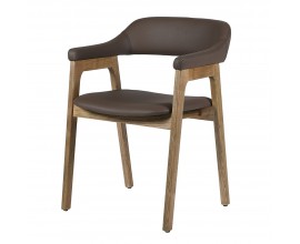 Designová retro židle Vettis s hnědým eko ​​koženým potahem se zaobleným opěradlem do tvaru U a dřevěnou topolovou konstrukcí
