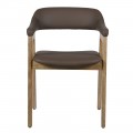 Designová retro kožená jídelní židle Vettis s hnědým potahem a dřevěnou konstrukcí 79 cm