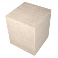 Moderní mramorový příruční stolek Cube Travertino v krémovém odstínu v obdélníkovém tvaru 50 cm