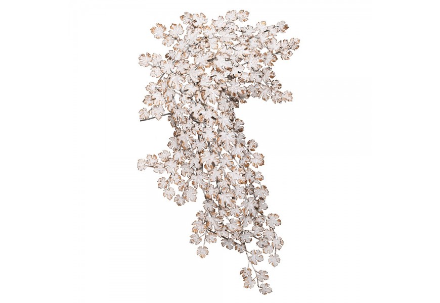 Vintage kovová nástěnná dekorace Vine Leaf se zlatou patinou v bílé barvě 120 cm Vintage kovová nástěnná dekorace Vine Leaf se zlatou patinou v bílé barvě 120 cm