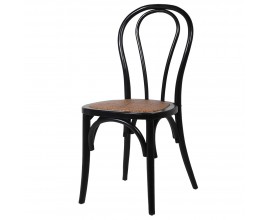 Vintage ratanová jídelní židle Noir Bentwood s černým lakovaným rámem z bukového a jilmového dřeva se zaobleným opěradlem a hnědým ratanovým výpletem